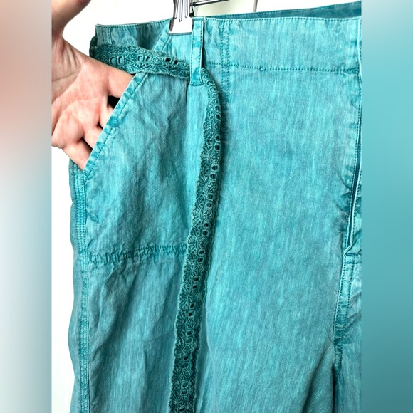 SOFT SURROUNDINGS Tea Party Crip Pants Tidal Wave Teal Turquoise Linen Belted - Picture 5 of 12